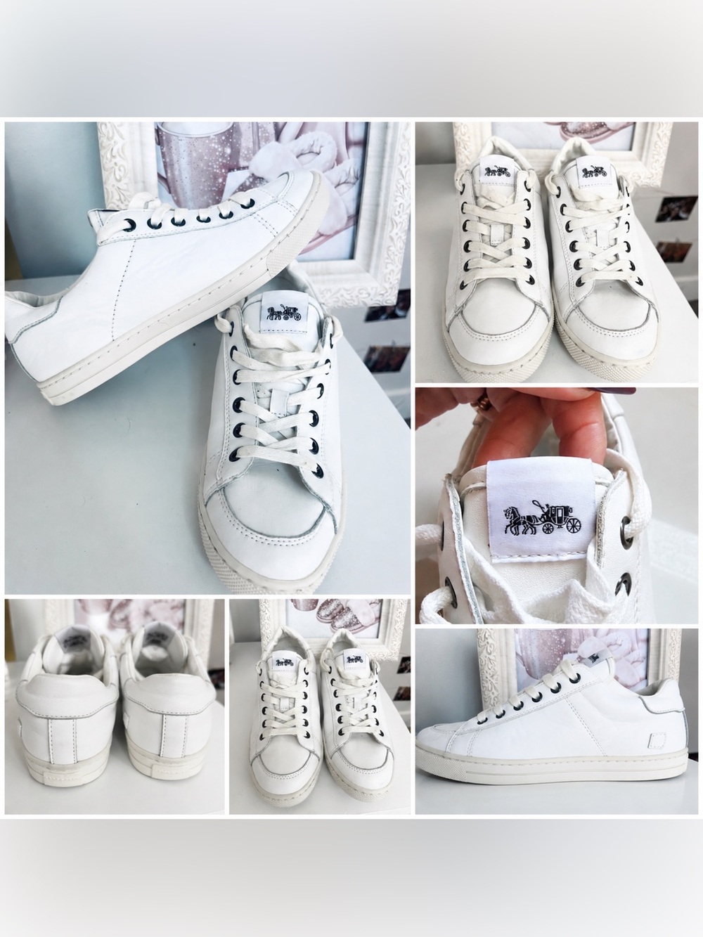 Coach White Leather Low-Top Sneakers with Horse & Carriage Patch